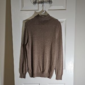 100% Merino Wool Long Sleeve Turtleneck Sweater Base Layer Tan Brown Fits S